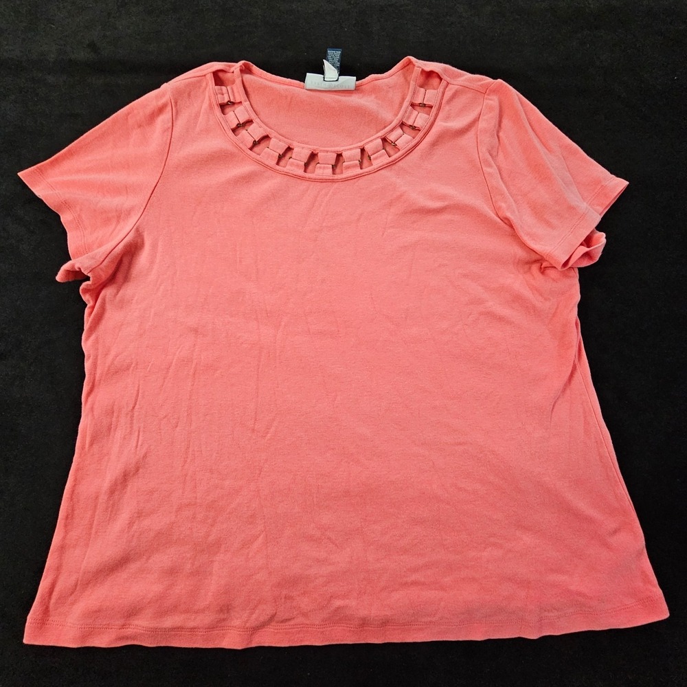 Karen Scott Pink/Orange Short Sleeve Cotton T-Shirt Women's 2XL